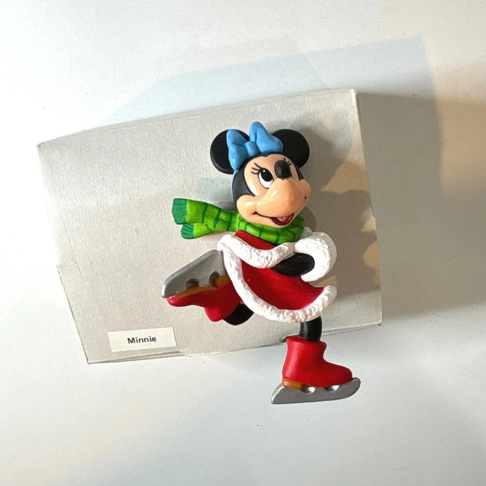 Disney Minnie Mouse Ice Skating Christmas Ornament with Original Box Red Green